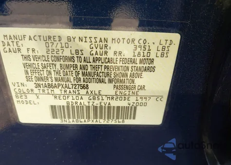 2010 Nissan Sentra 2.0S from USA, damaged, VIN 3N1AB6APXAL727568